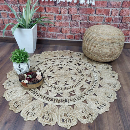 Avioni Home Contemporary Collection- Eco-friendly Jute Handmade Braided Area Rug -Beautiful Intricate Design 120cms