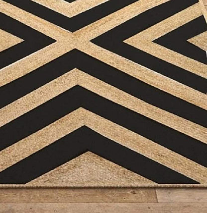 Jute (Natural and Dyed Jute) Handmade Braided Rugs | Natural & Black Cross LinesJute Area Rug | Avioni- Premium Collection