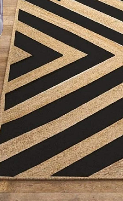 Jute (Natural and Dyed Jute) Handmade Braided Rugs | Natural & Black Cross LinesJute Area Rug | Avioni- Premium Collection