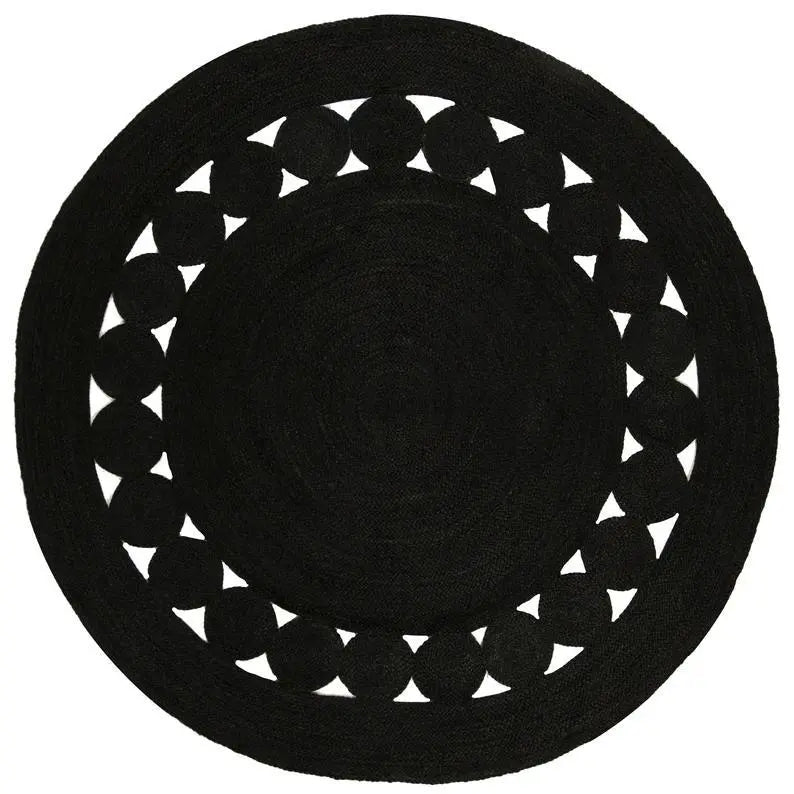 Avioni Home Eco Collection Jute Carpet – Braided Eco-friendly Circular Black Area Rug