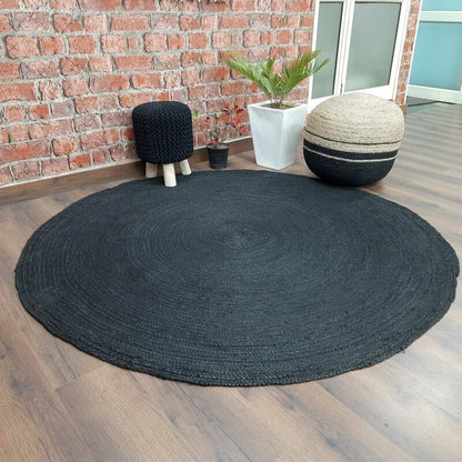 Avioni Home Contemporary Collection -Handmade Dyed Jute In Black Round – Multiple Sizes