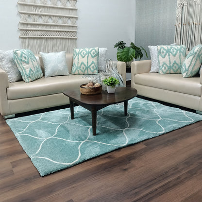 Avioni Home Atlas Collection - Moroccan Style Microfiber Carpet In Aqua | Soft, Non-Slip, Easy to Clean