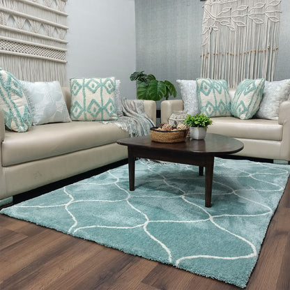 Avioni Home Atlas Collection - Moroccan Style Microfiber Carpet In Aqua | Soft, Non-Slip, Easy to Clean