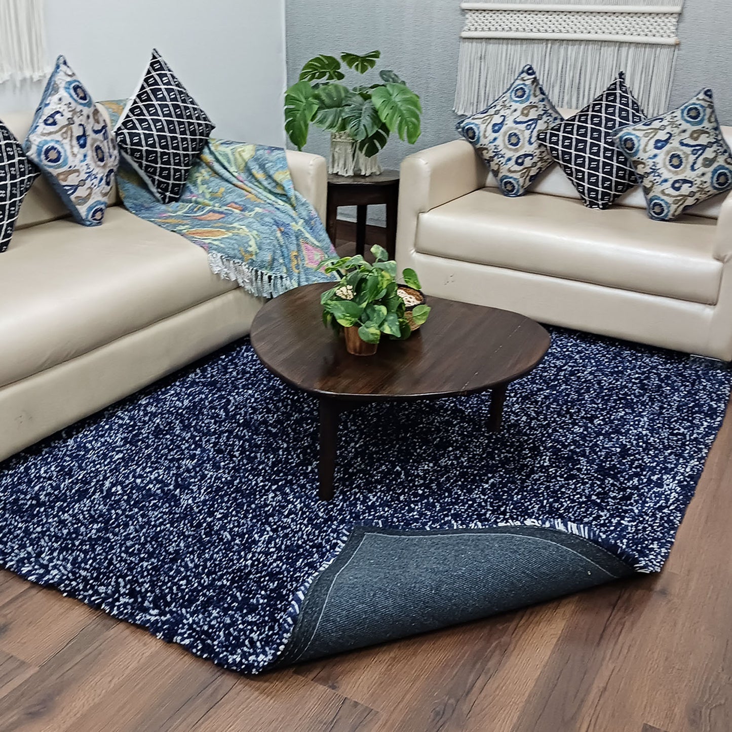 Avioni Home Atlas Collection - Moroccan Style Microfiber Carpet In Blue & White| Soft, Non-Slip, Easy to Clean