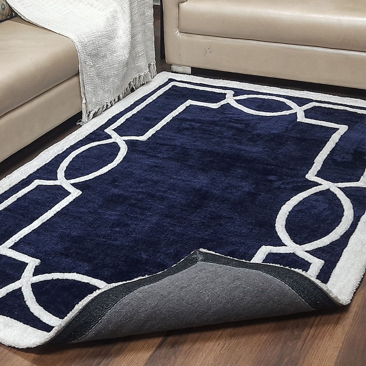 Avioni Luxury Collection- Plush Luxury Blue and White Tone Carpet with 3d Traditional Design -Different Sizes Shaggy Fluffy Rugs and Carpet for Living Room