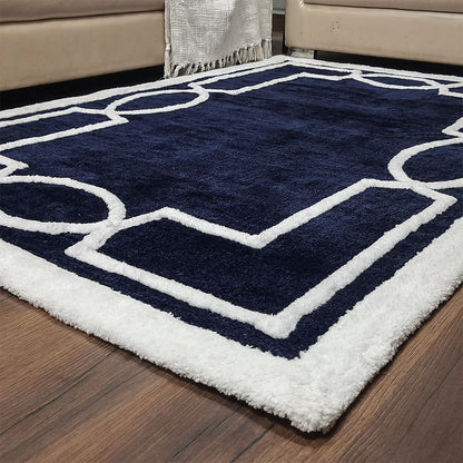 Avioni Luxury Collection- Plush Luxury Blue and White Tone Carpet with 3d Traditional Design -Different Sizes Shaggy Fluffy Rugs and Carpet for Living Room