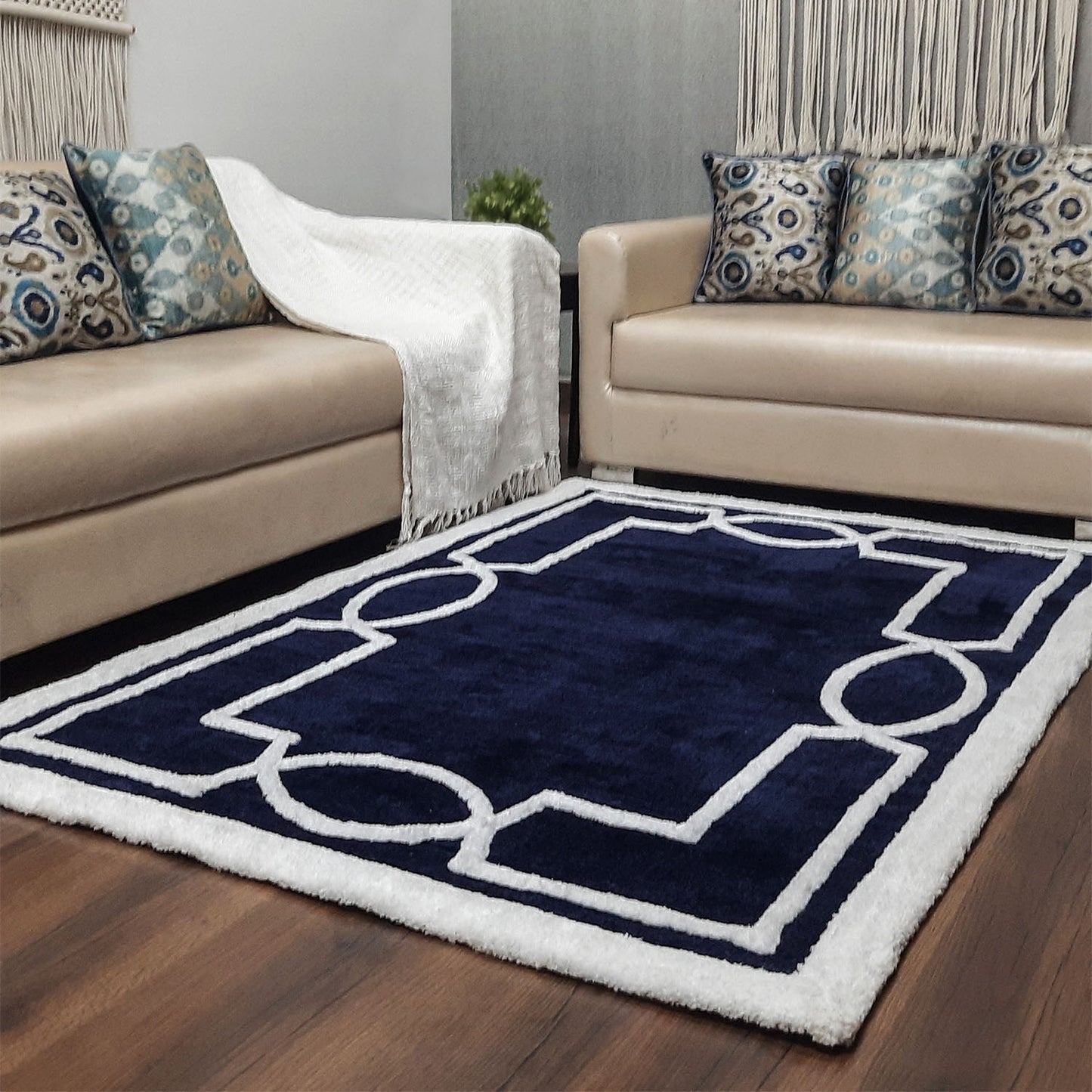 Avioni Luxury Collection- Plush Luxury Blue and White Tone Carpet with 3d Traditional Design -Different Sizes Shaggy Fluffy Rugs and Carpet for Living Room