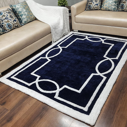 Avioni Luxury Collection- Plush Luxury Blue and White Tone Carpet with 3d Traditional Design -Different Sizes Shaggy Fluffy Rugs and Carpet for Living Room