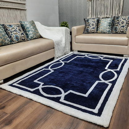 Avioni Luxury Collection- Plush Luxury Blue and White Tone Carpet with 3d Traditional Design -Different Sizes Shaggy Fluffy Rugs and Carpet for Living Room