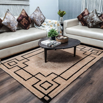 Avioni Luxury Collection- Plush Luxury Beige and CoffeeTone Carpet with 3d Traditional Design -Different Sizes Shaggy Fluffy Rugs and Carpet for Living Room