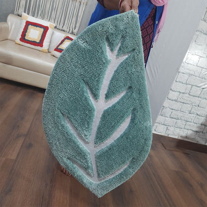 Avioni Divine Collection | Luxury Golden/Silver Touch Tufted Rug In Beautiful Leaf  Shaped Soft And Plush Handmade Door Mats | Pooja Mats | BathMats | Different Sizes