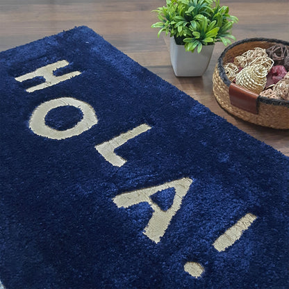 Avioni Divine Collection | Luxury Golden Touch Tufted Rug In "HOLA" (Spanish Greeting) Soft And Plush Handmade Door Mats | Pooja Mats | BathMats | Different Sizes