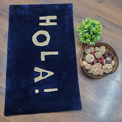 Avioni Divine Collection | Luxury Golden Touch Tufted Rug In "HOLA" (Spanish Greeting) Soft And Plush Handmade Door Mats | Pooja Mats | BathMats | Different Sizes