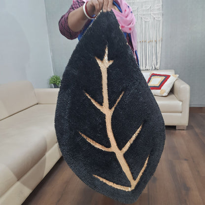 Avioni Divine Collection | Luxury Golden/Silver Touch Tufted Rug In Beautiful Leaf  Shaped Soft And Plush Handmade Door Mats | Pooja Mats | BathMats | Different Sizes