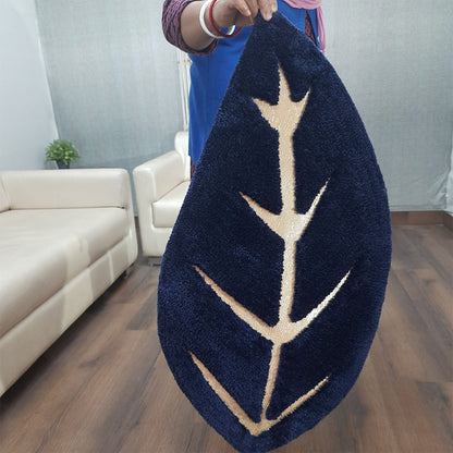 Avioni Divine Collection | Luxury Golden/Silver Touch Tufted Rug In Beautiful Leaf  Shaped Soft And Plush Handmade Door Mats | Pooja Mats | BathMats | Different Sizes