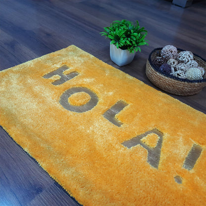 Avioni Divine Collection | Luxury Golden Touch Tufted Rug In "HOLA" (Spanish Greeting) Soft And Plush Handmade Door Mats | Pooja Mats | BathMats | Different Sizes