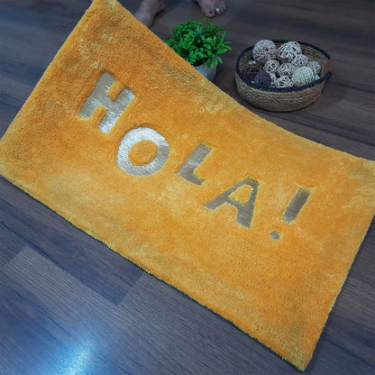 Avioni Divine Collection | Luxury Golden Touch Tufted Rug In "HOLA" (Spanish Greeting) Soft And Plush Handmade Door Mats | Pooja Mats | BathMats | Different Sizes