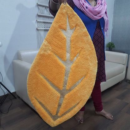 Avioni Divine Collection | Luxury Golden/Silver Touch Tufted Rug In Beautiful Leaf  Shaped Soft And Plush Handmade Door Mats | Pooja Mats | BathMats | Different Sizes