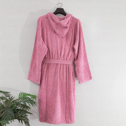 Loomkart Very Fine Export Quality Bath Robes in Pink With Hood in Avioni Zip-Packing Unisex