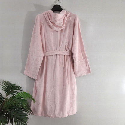 Loomkart Very Fine Export Quality Bath Robes in Pink With Hood in Avioni Zip-Packing Unisex