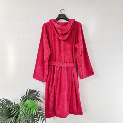 Loomkart Very Fine Export Quality Bath Robes in Dark Pink With Hood in Avioni Zip-Packing Unisex