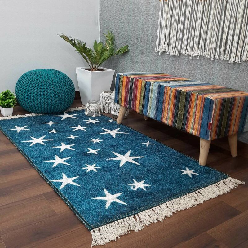 Avioni Washable Luxury Carpets – Kids Collection -Stars in Room: Faux Silk / Multiple Sizes