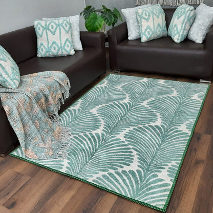 Avioni’s Faux Silk Rug for a Chic and Elegant Living Room | Calming Green Collection