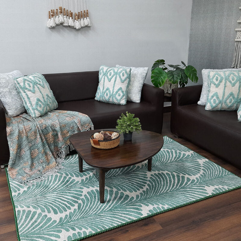 Avioni’s Faux Silk Rug for a Chic and Elegant Living Room | Calming Green Collection