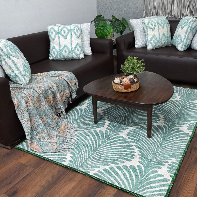 Avioni’s Faux Silk Rug for a Chic and Elegant Living Room | Calming Green Collection