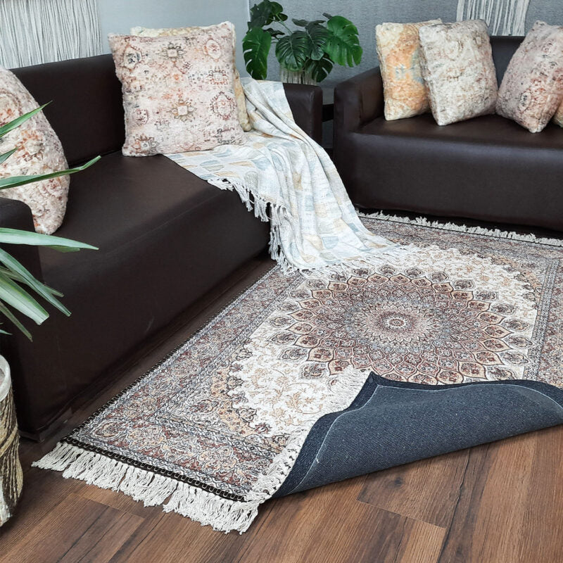 Avioni Faux Silk Carpet for Your Living Room | Luxurious Persian Design | Washable | Earthy Elegance Collection