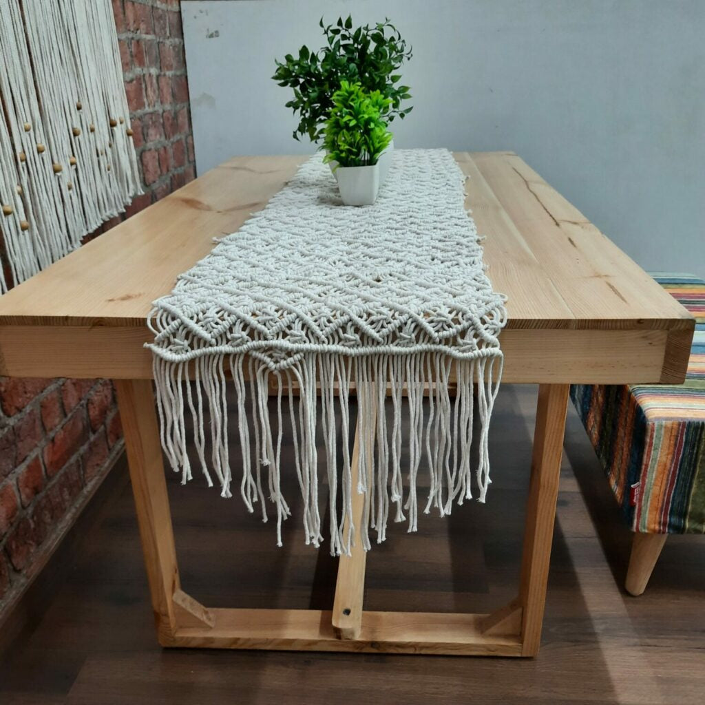 Macrame Table Runner-100% Cotton Bleached for Bright Look-18×72 inch (46×183 inch)-Avioni