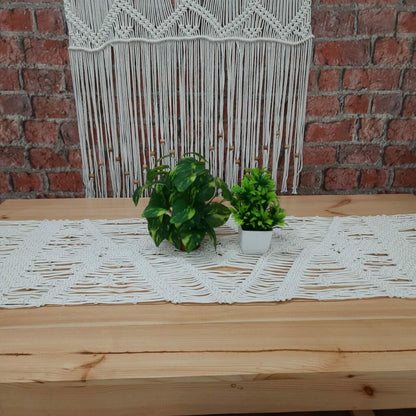 Macrame Table Runner-100% Cotton Bleached for Bright Look-18×72 inch (46×183 inch)-Avioni