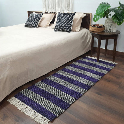 Avioni Handloom Washable Purple White Solid Premium Bedside Carpet (55cm x 137cm (~22″ x 55″))