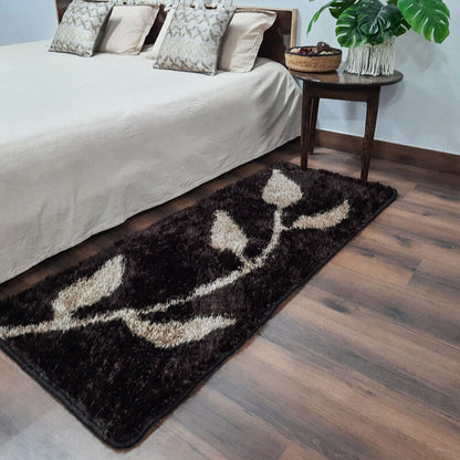 Handloom Shaggy Coffee Leaves Premium Bedside Carpet (55cm x 137cm (~22″ x 55″)) By Avioni