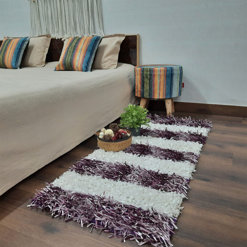 Buy Diwali Special Pooja Mat/ Bed Side Runner /Shaggy Rugs(56 X 140 cm) Purple And White By Avioni