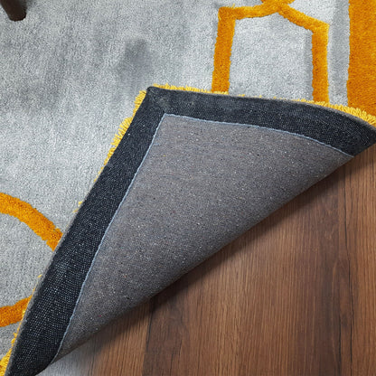 Avioni Luxury Collection- Plush Luxury Grey and Yellow Tone Carpet with 3d Traditional Design -Different Sizes Shaggy Fluffy Rugs and Carpet for Living Room