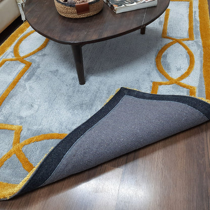 Avioni Luxury Collection- Plush Luxury Grey and Yellow Tone Carpet with 3d Traditional Design -Different Sizes Shaggy Fluffy Rugs and Carpet for Living Room