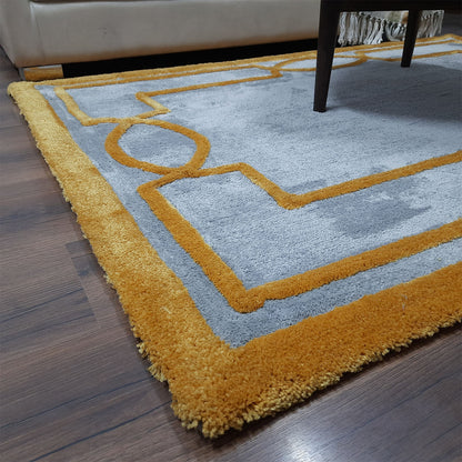 Avioni Luxury Collection- Plush Luxury Grey and Yellow Tone Carpet with 3d Traditional Design -Different Sizes Shaggy Fluffy Rugs and Carpet for Living Room