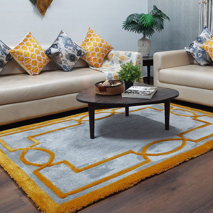 Avioni Luxury Collection- Plush Luxury Grey and Yellow Tone Carpet with 3d Traditional Design -Different Sizes Shaggy Fluffy Rugs and Carpet for Living Room