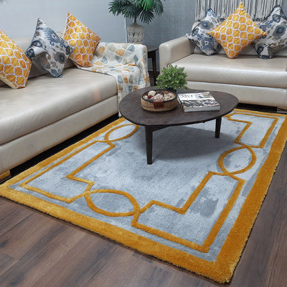 Avioni Luxury Collection- Plush Luxury Grey and Yellow Tone Carpet with 3d Traditional Design -Different Sizes Shaggy Fluffy Rugs and Carpet for Living Room