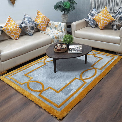 Avioni Luxury Collection- Plush Luxury Grey and Yellow Tone Carpet with 3d Traditional Design -Different Sizes Shaggy Fluffy Rugs and Carpet for Living Room