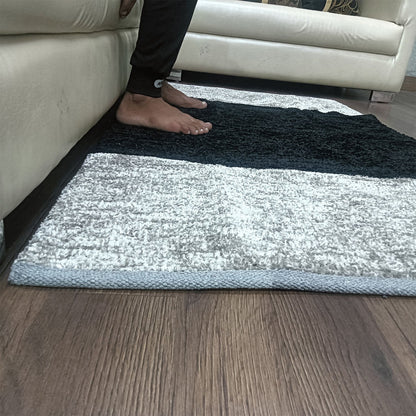 Avioni Handloom Cut Shuttle Rugs by Master Artisans | Soft Touch | Home Washable | Black and Grey Silver | Reversible - 3 feet x 5 feet (~90 cm x 150 cm)