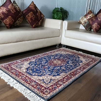 Silk Carpet Persian Design Collection Red and Blue – Living Room Rug -Avioni