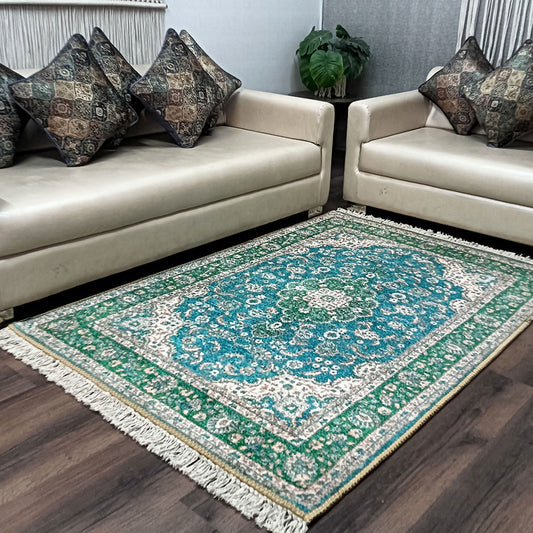 Silk Carpet Persian Design Collection Green – Living Room Rug-Avioni