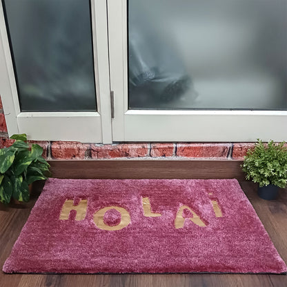 Avioni Divine Collection | Luxury Golden Touch Tufted Rug In "HOLA" (Spanish Greeting) Soft And Plush Handmade Door Mats | Pooja Mats | BathMats | Different Sizes