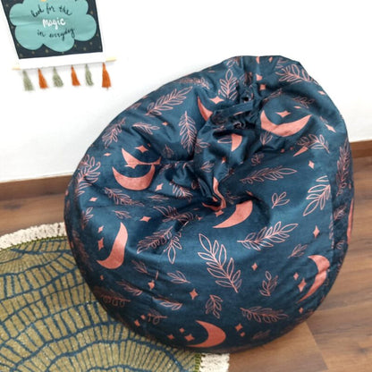 BIGMO Moon & Leaves Pattern Bean Bags XXL Velvet Very Luxurious Soft Touch and Easy to Wash – Separate Inner – With Beans