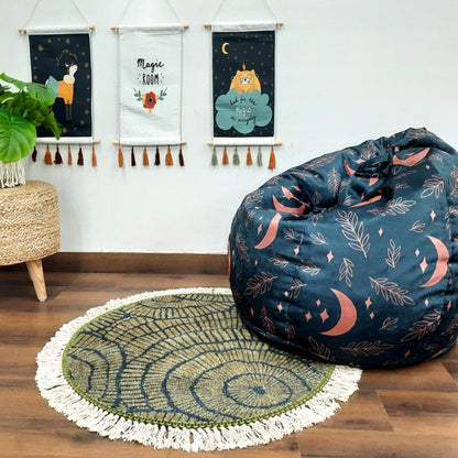 BIGMO Moon & Leaves Pattern Bean Bags XXL Velvet Very Luxurious Soft Touch and Easy to Wash – Separate Inner – With Beans