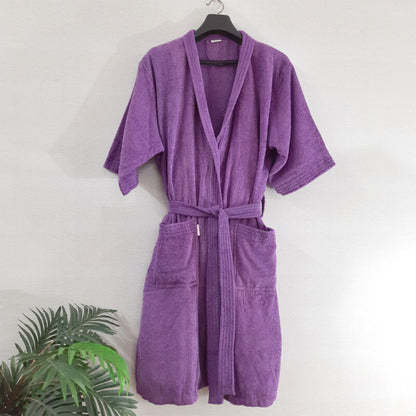 Loomkart Very Fine Export Quality Bath Robes in Purple Without Hood in Avioni Zip-Packing Unisex