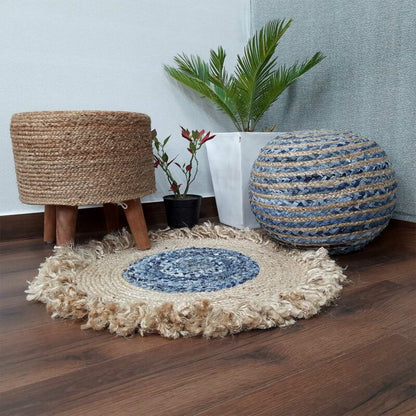 Avioni Home Contemporary Collection – Eco-friendly Jute With Jeans Floral Handmade Braided Area Rug