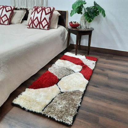 Handloom Shaggy Red Stones Premium Bedside Carpet (55cm x 137cm (~22″ x 55″)) By Avioni